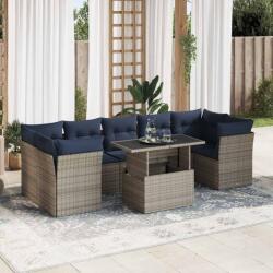 vidaXL 8 részes szürke polyrattan akácfa kerti ülőgarnitúra párnákkal (3326122) - vidaxl