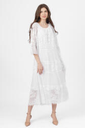 SHOPIKA Rochie boho alba, lunga cu volane, din matase naturala cu dantela Talie unica