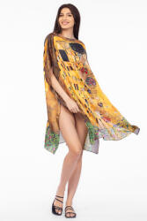 SHOPIKA Rochie de plaja tip poncho din matase cu model inspirat dupa Sarutul de Gustav Klimt Talie unica