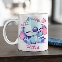 Egyedi mintás bögre névvel - Stitch kislány (b22)