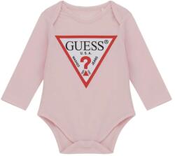 Guess Розово боди с дълъг ръкав за новородено момиче с червено лого Guess