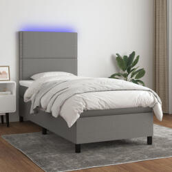 vidaXL sötétszürke szövet rugós és LED-es ágy matraccal 100x200 cm (3134774) - valora