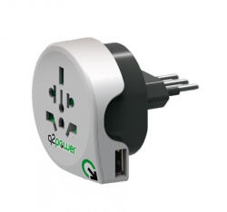 Q2 power World to Italy utazó adapter + USB 2.1A (1.100190) (1.100190)