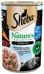 Sheba konzervdoboz 400 g Nature's Collection nedves teljes értékű eledel felnőtt macskáknak fehér hallal és májjal, sárgarépa körettel terrine-ben