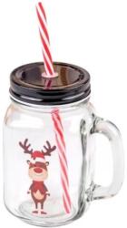 Perfect Home Cana din Sticla cu Decoratiuni de Craciun, Ren si Pai, 450 ml, Perfect Home (MRK-13288)