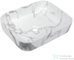 INVENA FLORINA 51x40 cm-es pultra ültethető mosdó csaplyuk nélkül, matt fehér márvány hatású CE-40-706-C (CE-40-706-C)