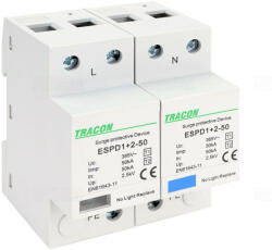 Tracon AC típusú T1+T2 túlfeszültség levezető, egybeépített 50kA 2P+PE 8MOD ESPD1+2-50-2P (D1+2-50-2P)