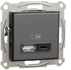Schneider Electric ASFORA antracit Dupla USB gyorstöltő, A+C, 45W EPH2700471 Schneider (2700471)