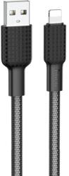  USB töltő- és adatkábel, Lightning, 100 cm, 2400 mA, törésgátlóval, gyorstöltés, cipőfűző minta, Hoco X69 Jaeger, fekete/fehér