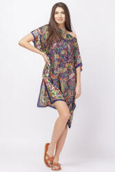 SHOPIKA Rochie de plaja tip poncho din matase cu imprimeu paisley pe fond bleumarin Talie unica