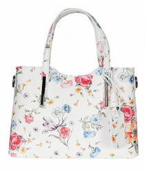  Valódi bőr női kézitáska fehér színes virágmintás 33 cm (en-5665-white-flower)
