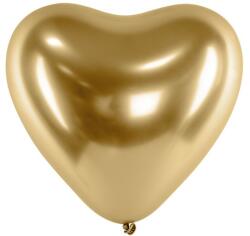 Partydeco Latex lufi 11" 28cm chrome, Glossy arany szív (LUFI581844)