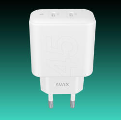AVAX CH602W SPEEDY+ 45W GaN gyors töltő adapter 2x USB-C (PD3.0), fehér (CH602W)