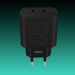 AVAX CH602B SPEEDY+ 45W GaN gyors töltő adapter 2x USB-C (PD3.0), fekete (CH602B)