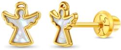 Bebe Gold Cercei din Aur 14K pentru Copii, model Inger cu Inima din Sidef de Perla, inchidere cu Filet si Protectie