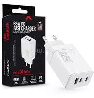 Maxlife ML081100 65W 2xType-C + USB fehér gyorstöltő adapter (ML081100) (ML081100)