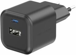SWISSTEN GaN 1x USB-C 35 W PD + 1x USB-A 27 W QC töltőfej - fekete (22071210)