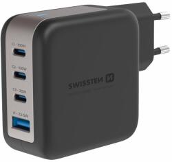 SWISSTEN GaN 3x USB-C 100 W PD + 1x USB-A 18 W QC fekete töltőfej (22071600)