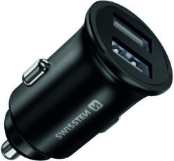 SWISSTEN CL adapter 2x USB 4.8 A Metal, fekete (20115000BOX)