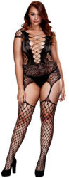 Baci Plus Size - fűzős, rövidujjú necc szett - fekete (XL-XXL) (92526000005)