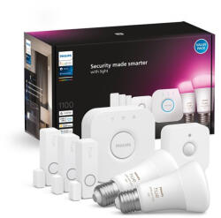 Philips 2PAK LED izzó E27 A60 9W CCT RGB + Hue Bridge + mozgásérzékelő + 3PAK érintkező érzékelő biztonságos érzékelő készlet PHILIPS HUE Bluetooth Zigbee (8720169159617)