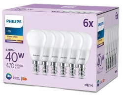 Philips 6 db LED izzó készlet Sphere E14 P45 4.9W = 40W 470lm 2700K Warm PHILIPS (8719514459519)