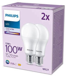 Philips 2x LED izzó készlet E27 A67 13W = 100W 1521lm 4000K Semleges 180° PHILIPS (8719514451315)