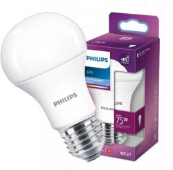 Philips LED izzó E27 A60 10W = 75W 1055lm 6500K hideg fehér PHILIPS (8718699769369)