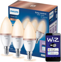 Philips 3x LED izzó E14 C37 4, 9W = 40W 470lm 2700-6500K SMART WiFi Philips WiZ (PHWIZ0700)