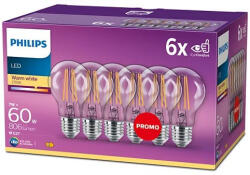 Philips 6 db LED izzó készlet E27 A60 7W = 60W 806lm 2700K meleg izzószál PHILIPS (8718696775059)