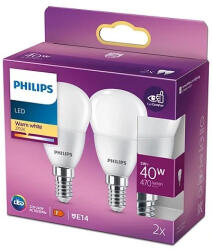 Philips 2x LED izzó Globe E14 P45 4, 9W = 40W 470lm 2700K meleg PHILIPS (8719514310094)