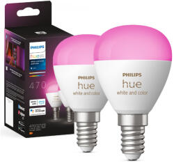 Philips 2PAK LED izzó E14 P45 5, 1 W CCT RGB Többszínű PHILIPS HUE Fehér és SZÍNES Ambiance Bluetooth Zigbee (8719514491281)