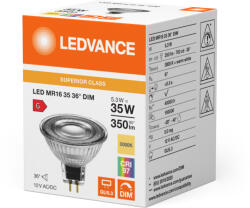 OSRAM LED izzó MR16 GU5.3 5.3W = 35W 350lm 3000K Melegfehér 12V FÉLESZÁLLÁS DIMMÁLHATÓ LEDVANCE (4099854058837)