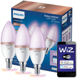 Philips 3x LED izzó E14 C37 4, 9W = 40W 2200-6500 + RGB többszínű SMART WiFi Philips WiZ (PHWIZ0685)
