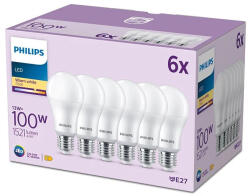 Philips 6 db LED-es izzókészlet E27 A65 13W = 100W 1521lm 2700K Meleg 150° PHILIPS (8719514451414)