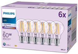 Philips 6 db LED izzó készlet E27 A60 7W = 60W 850lm 4000K Semleges izzószál PHILIPS (8719514450950)