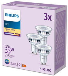 Philips 3 db LED halogén izzó készlet GU10 PAR16 3.5W = 35W 255lm 2700K Meleg 36° PHILIPS (8719514455016)