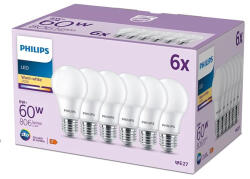 Philips 6 db LED izzó készlet E27 A60 8W = 60W 806lm 2700K Meleg 150° PHILIPS (8719514452442)