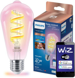 Philips LED izzó E27 ST64 6, 3 W = 40 W CCT + RGB többszínű FILAMENT SMART WiFi Philips WiZ (PHWIZ0730)