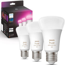 Philips 3PAK LED izzó E27 A60 6, 5 W CCT RGB Többszínű PHILIPS HUE Fehér és SZÍNES Ambiance Bluetooth Zigbee (8719514328389)