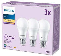 Philips 3 db LED-es izzókészlet E27 A65 13W = 100W 1521lm 2700K Meleg 150° PHILIPS (8719514451391)