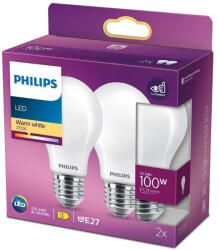 Philips 2 db LED izzó készlet E27 A60 10, 5W = 100W 1521lm 2700K melegszálas tejes PHILIPS (8718699763695)