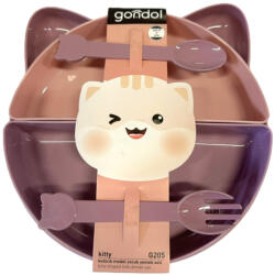  Gondol étkezési szett 7 db - lila/rózsaszín cica