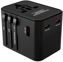 Prio UK/USA/EU/Kína univerzális utazási adapter, 2 x USB-C kimenet és 1 x USB-A kimenet (21949)