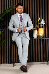 Elite Fashion Világosszürke háromrészes slim Öltöny - 56 ( xl )