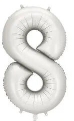 Partydeco Számos lufi 34" 86cm óriás matt Ezüst szám, számjegy 8-as (LUFI928653)