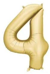 Partydeco Számos lufi 34" 86cm óriás matt Arany szám, számjegy 4-es (LUFI466085)