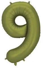Partydeco Számos lufi 34" 86cm óriás olivazöld szám, számjegy 9-es (LUFI242752)
