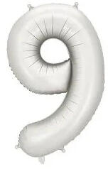 Partydeco Számos lufi 34" 86cm óriás matt Ezüst szám, számjegy 9-es (LUFI834112)