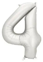Partydeco Számos lufi 34" 86cm óriás matt Ezüst szám, számjegy 4-es (LUFI450197)